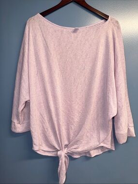 Women's Boatneck Tie-Front Long Sleeve Top - Light Lavender